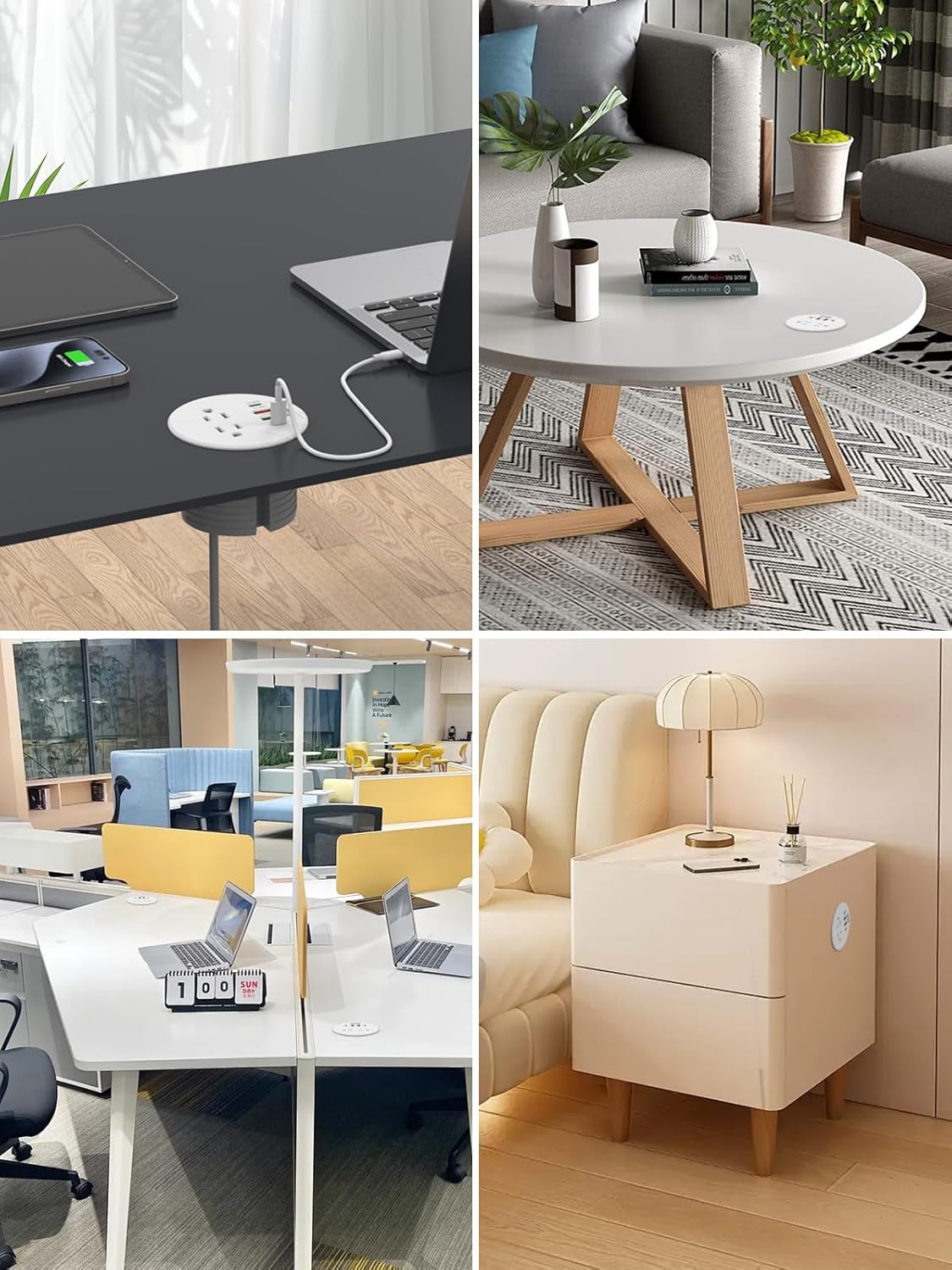 Desktop Power Grommet 3 inch with PD20W USB C Ports 2 AC Outlets,Recessed Power Grommet Outlet Fast Charging Station,Desk Hole Grommet Outlets,Round Deskt Grommet Outlet for Office,Home (White)