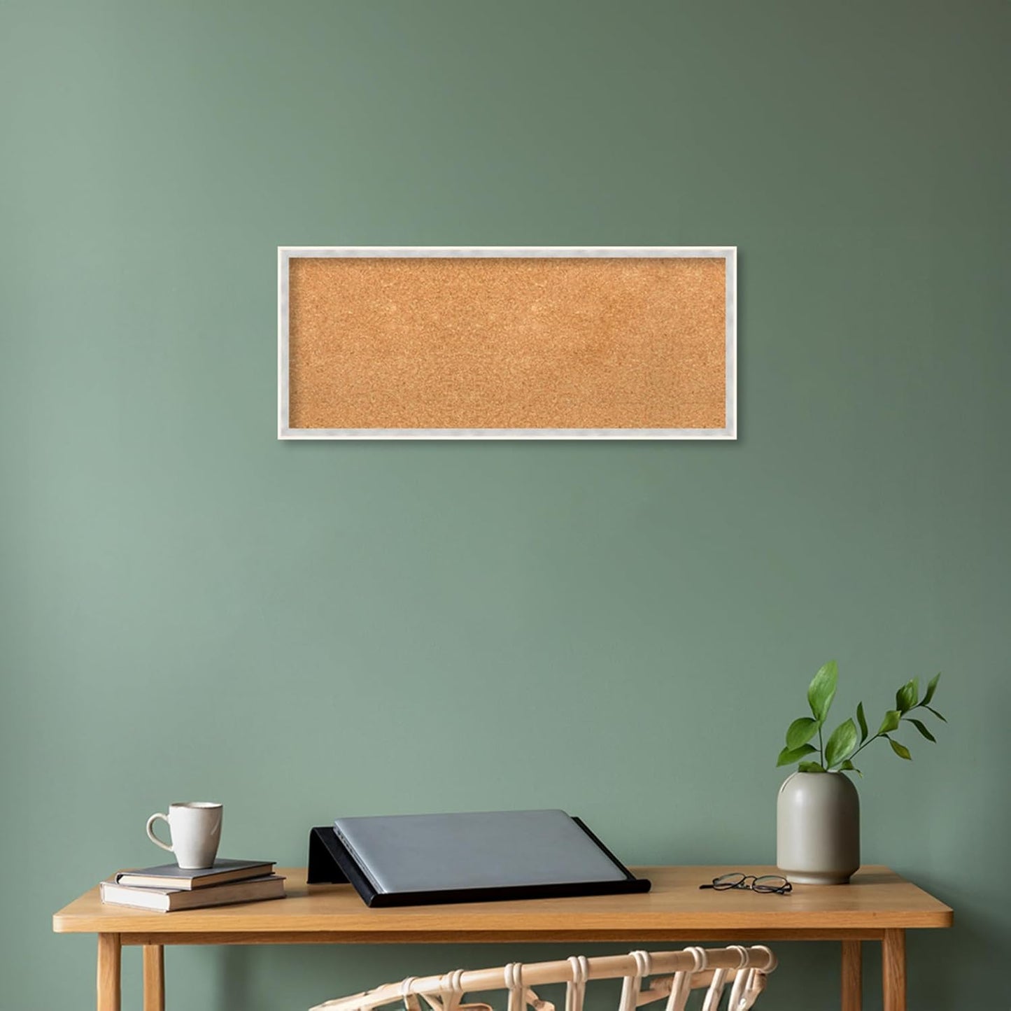 Amanti Art Natural Cork Board for Wall, 13x31 Vision Board with White Frame, Medium Corkboard Office Decor for Home Organization, Modern Corkboard Pinboard to Display Items for Home Organization in
