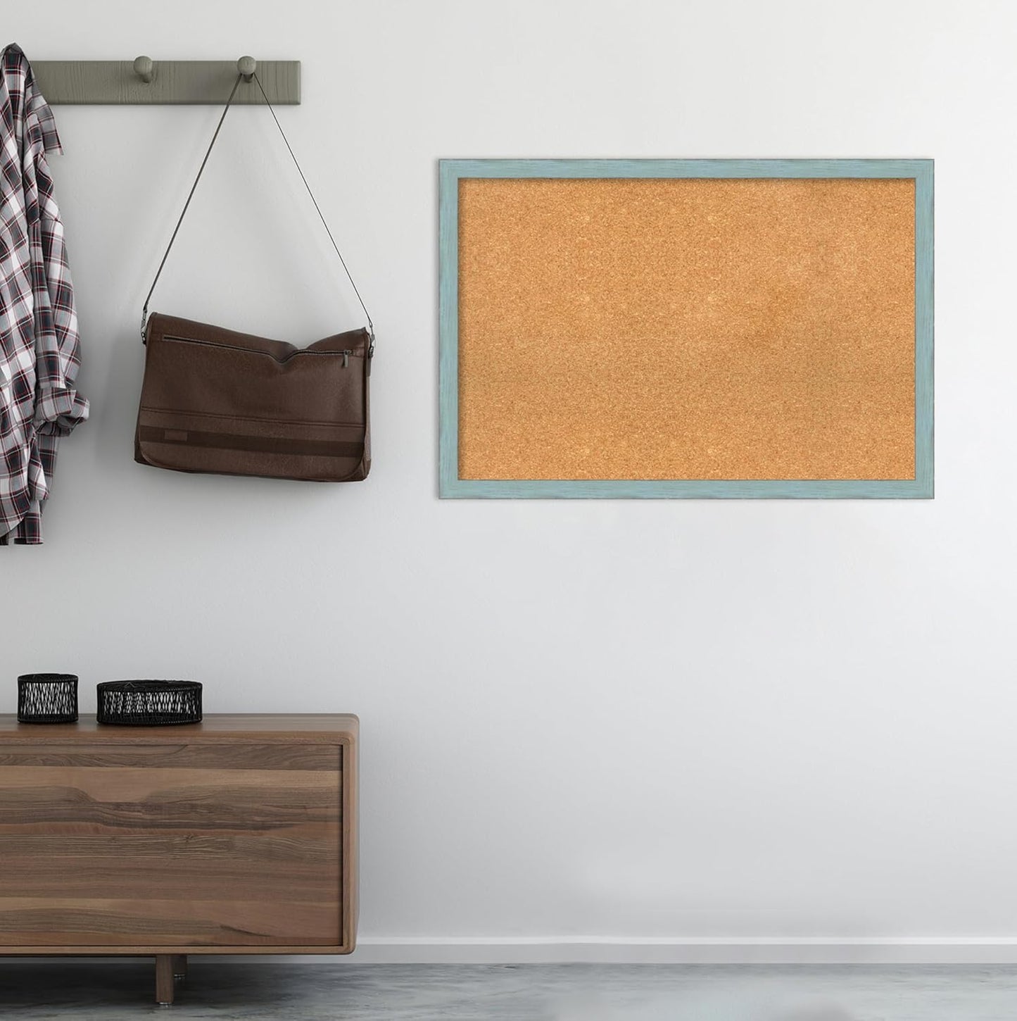 Amanti Art Natural Cork Board for Wall, 26x38 Vision Board with Blue Wood Frame, Large Corkboard Office Decor for Home Organization, Rustic Farmhouse Corkboard Pinboard to display items for home
