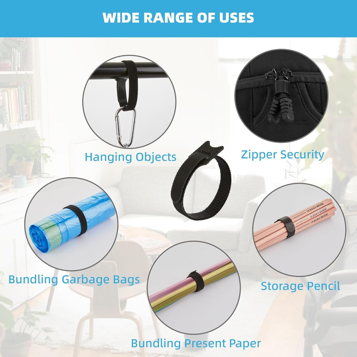 120 PCS Fastening Cable Ties Reusable, Multi-purpose 8 in Cable Management Ties with Hook and Loop, Adjustable Cord Ties for Organizing Home, Office and Data Centers, 5 Colors