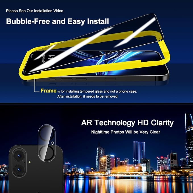 QHOHQ for iPhone 16 Privacy Screen Protector + Camera Lens Protector, Top 9H+ - Image 8