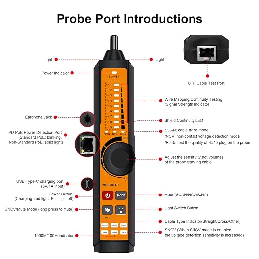 Rechargeable Digital Tone Cable Tester, WANLUTECH Tone Generator - Image 8