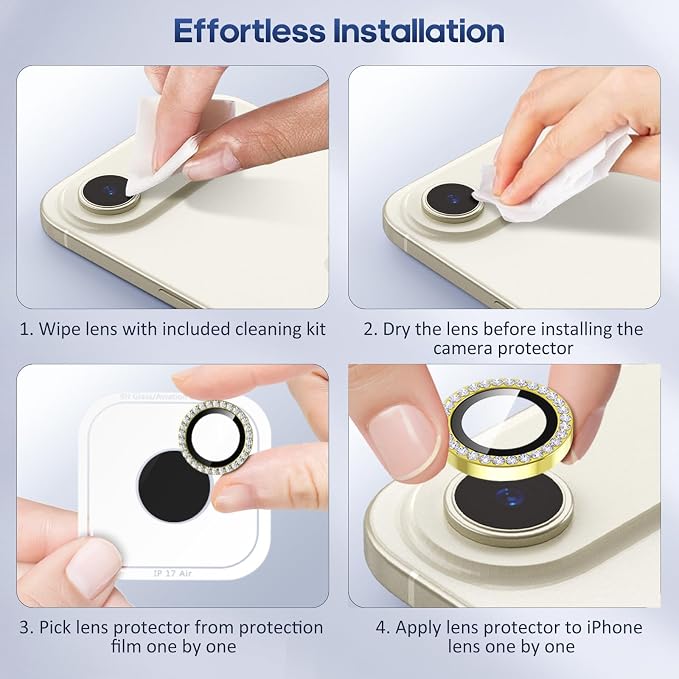 for iPhone 17 Air Camera Lens Protector Bling, Individual Diamond Metal Ring - Image 7
