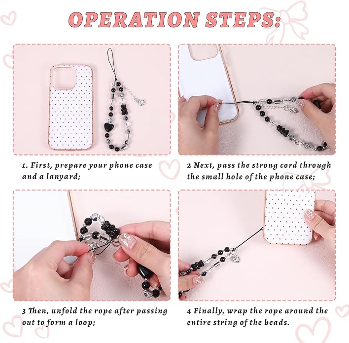 Pink Beaded Phone Wrist Straps, Y2K Phone Case Charms Camera Charm Strap - Image 6