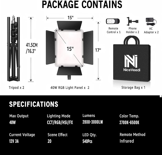 NiceVeedi 2-Pack RGB Photography Lighting - Image 8