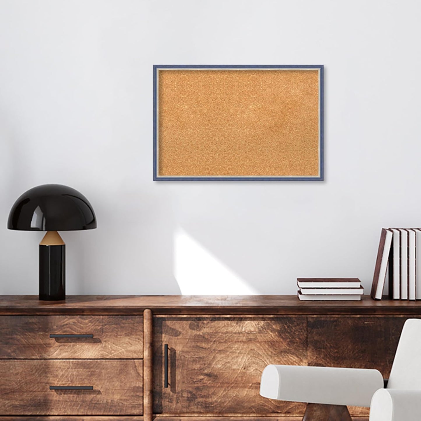 Amanti Art Natural Cork Board for Wall, 17x25 Vision Board with Blue Wood Frame, Medium Corkboard Office Decor for Home Organization, Modern Contemporary Corkboard Pinboard to display items for home