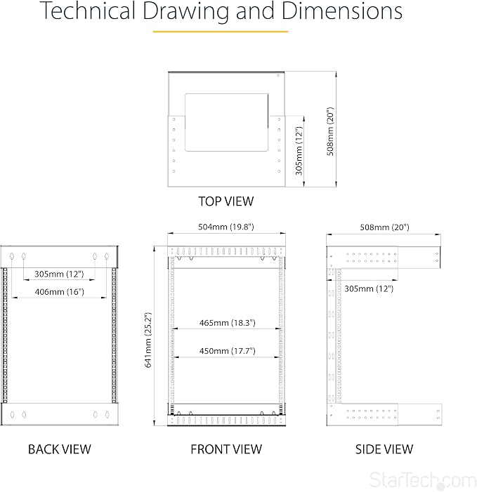 StarTech.com 2-Post 12U Heavy-Duty Wall Mount Network Rack, Wall Mount Data Rack - Image 9