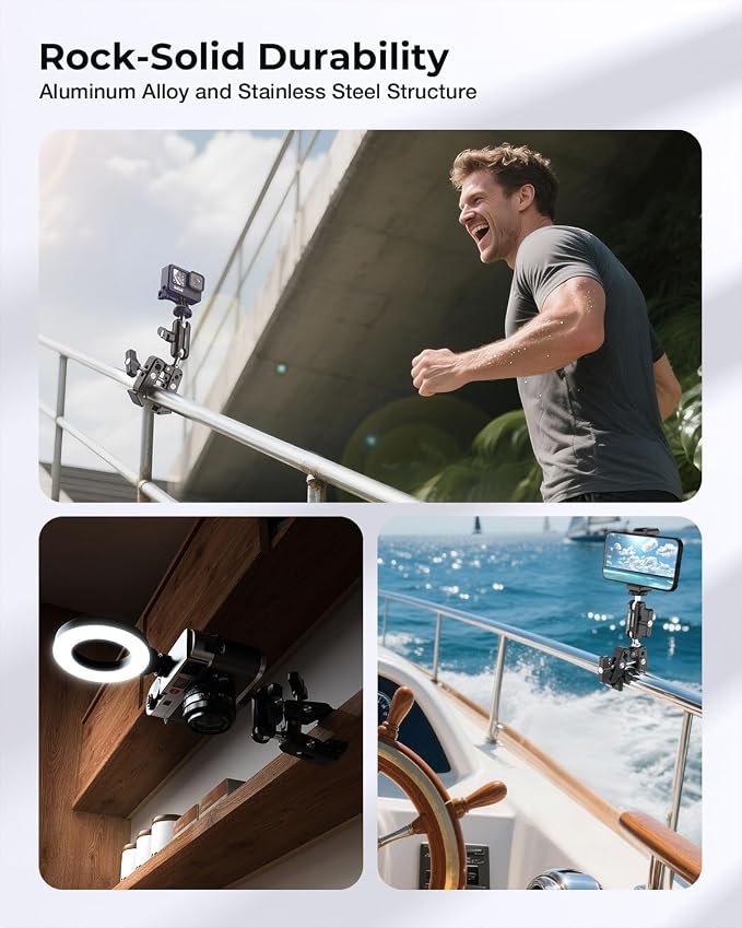 Super Clamp Camera Mount, 360° Dual Ballhead Magic Arm, 1/4"-20 & 3/8"-16 - Image 6