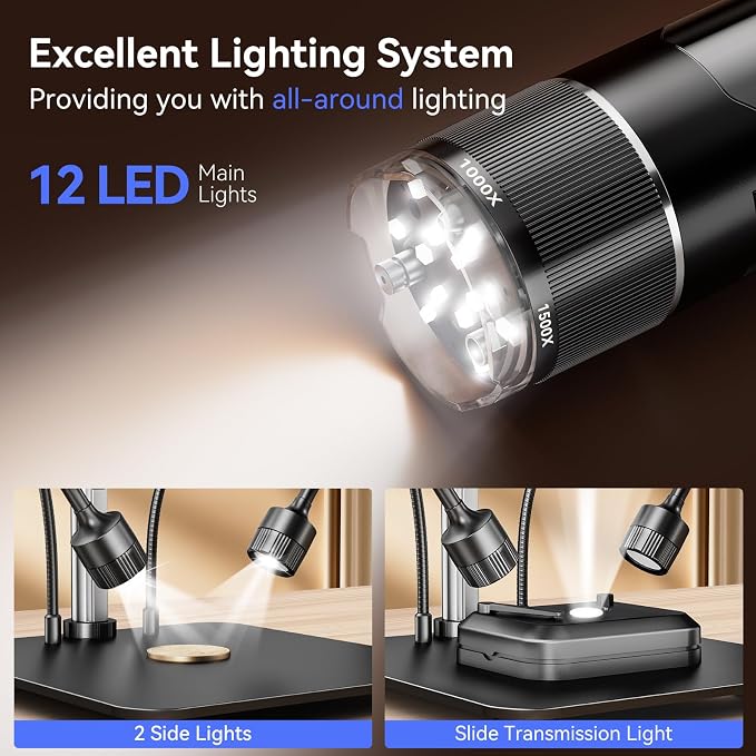 TOMLOV TriL107 3-Lens Digital Microscope: 7" 2500X 2K HD Coin Microscope - Image 9