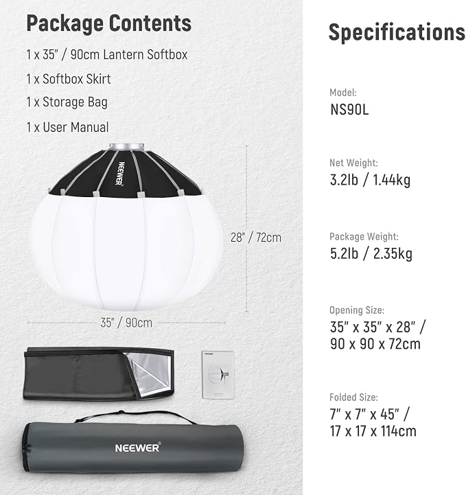 NEEWER 35"/90cm Lantern Softbox One Step Quick Release, 360° Light Diffuser - Image 8