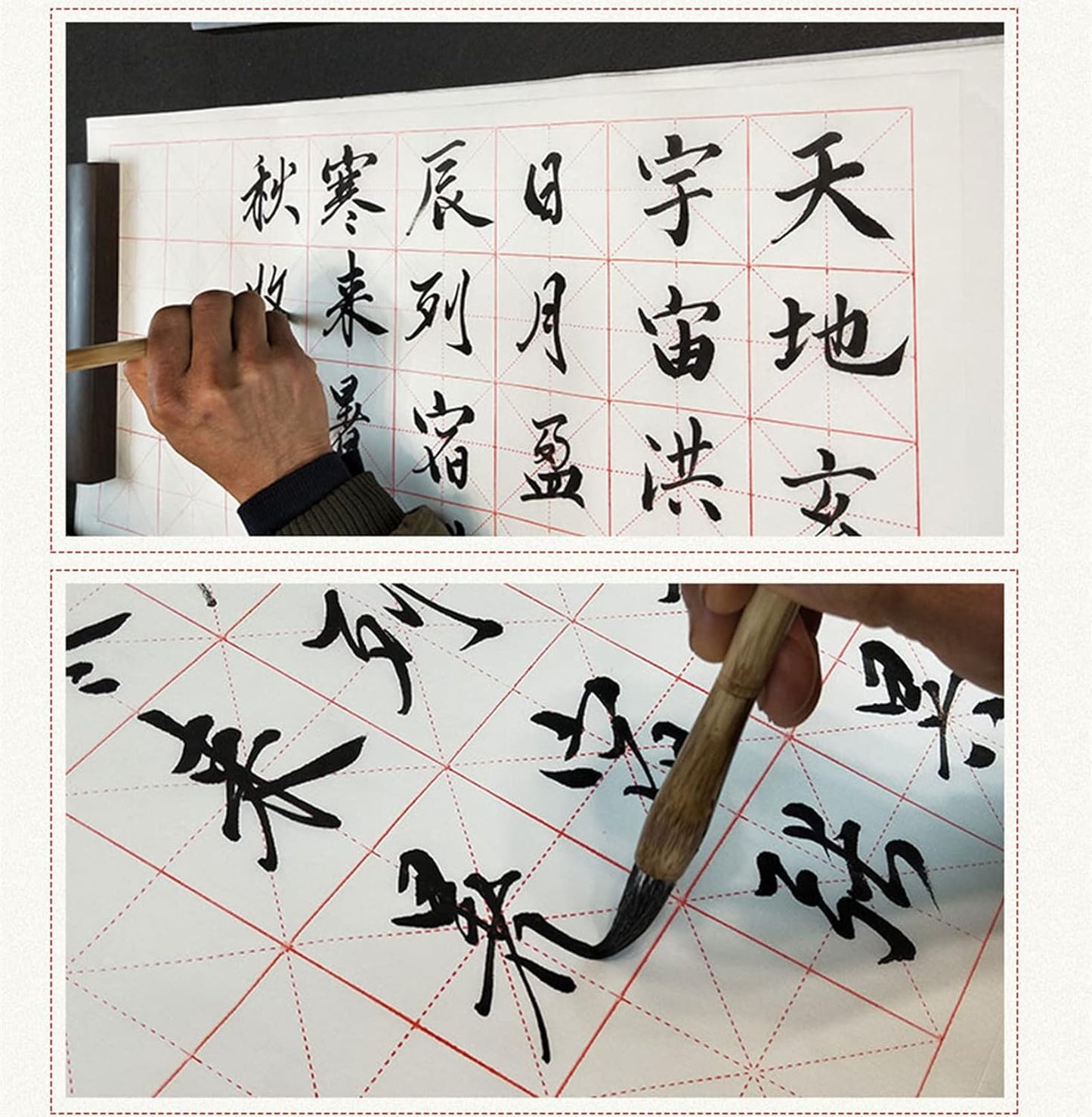 MEGREZ Chinese Calligraphy Xuan Paper Brush Writing Sumi Paper Xuan Paper Rice Paper with Grids for Students, Beginners Practice Kanji Japanese Calligraphy, 100 Sheets/Pack, 10cm/Grid