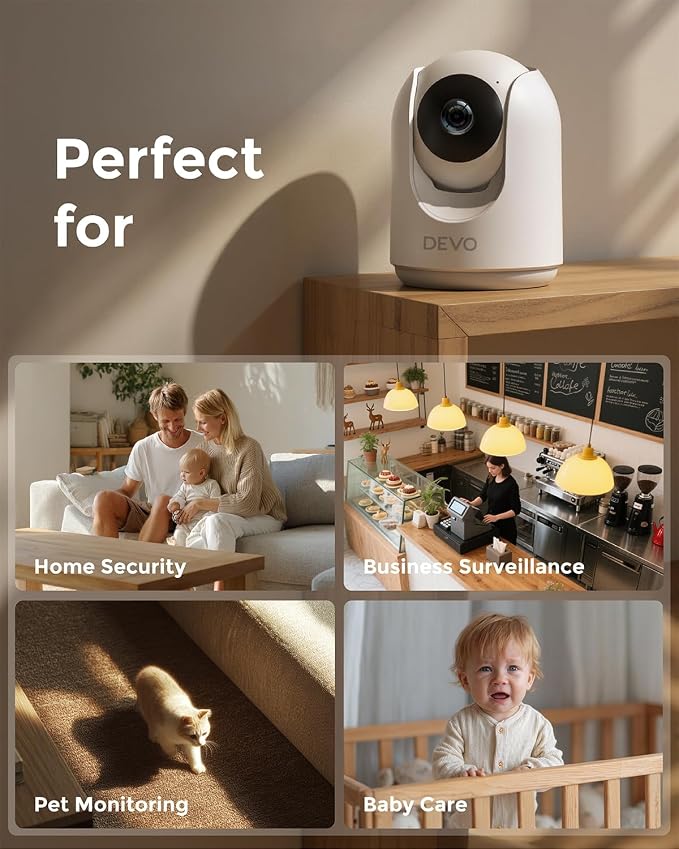 Devo Indoor Security Camera for Home, 2K 360 Pan-Tilt Pet Dog Baby Monitor - Image 9
