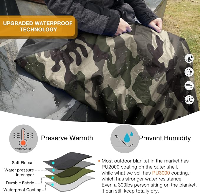 DUKUSEEK Hooded Stadium Blanket, Camouflage Waterproof Windproof Outdoor Fleece - Image 8