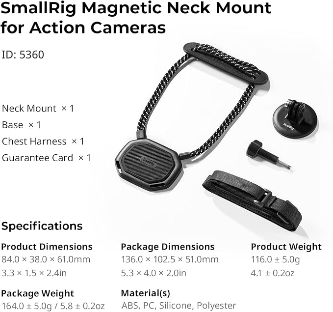 SMALLRIG Magnetic Neck Mount for Action Cameras, Quick Release Chest Mount - Image 8