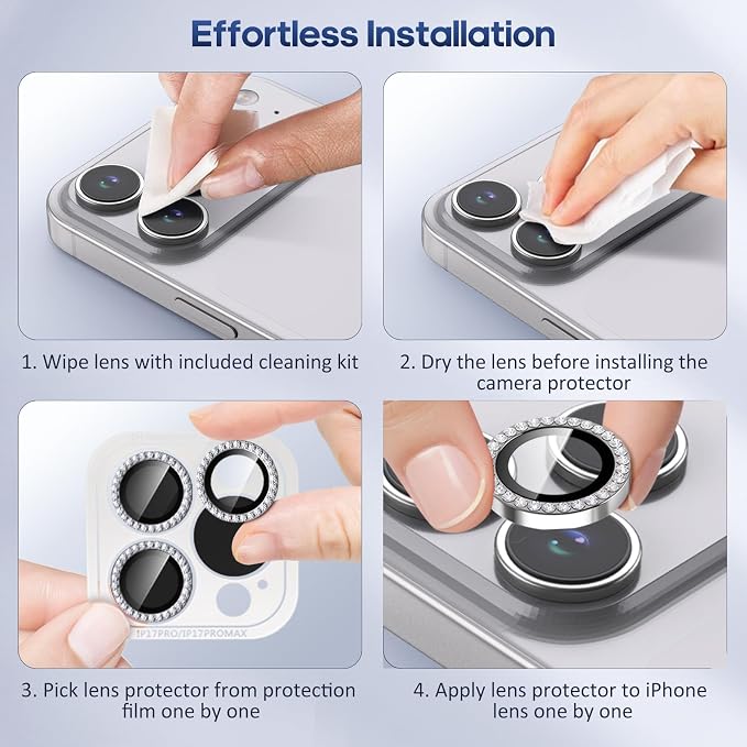 for iPhone 17 Pro / 17 Pro Max Camera Lens Protector Bling, Individual Diamond - Image 7
