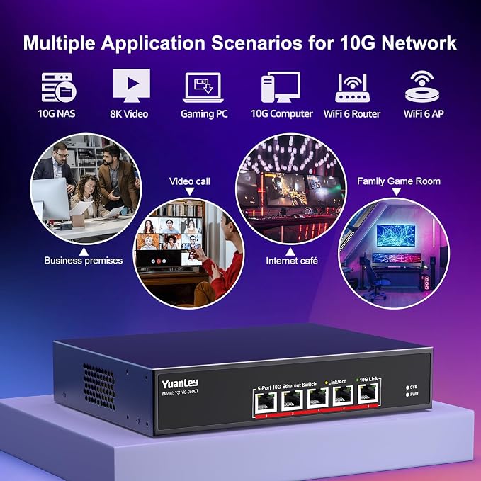 YuanLey 5 Port 10G Ethernet Switch, 5 x 10Gbps RJ45 Ports, Support - Image 7