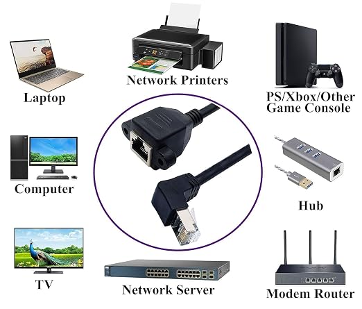 Cat 6 Ethernet Cable 90 Degree Down Angle RJ45 Male to Female Shielded Ethernet - Image 7