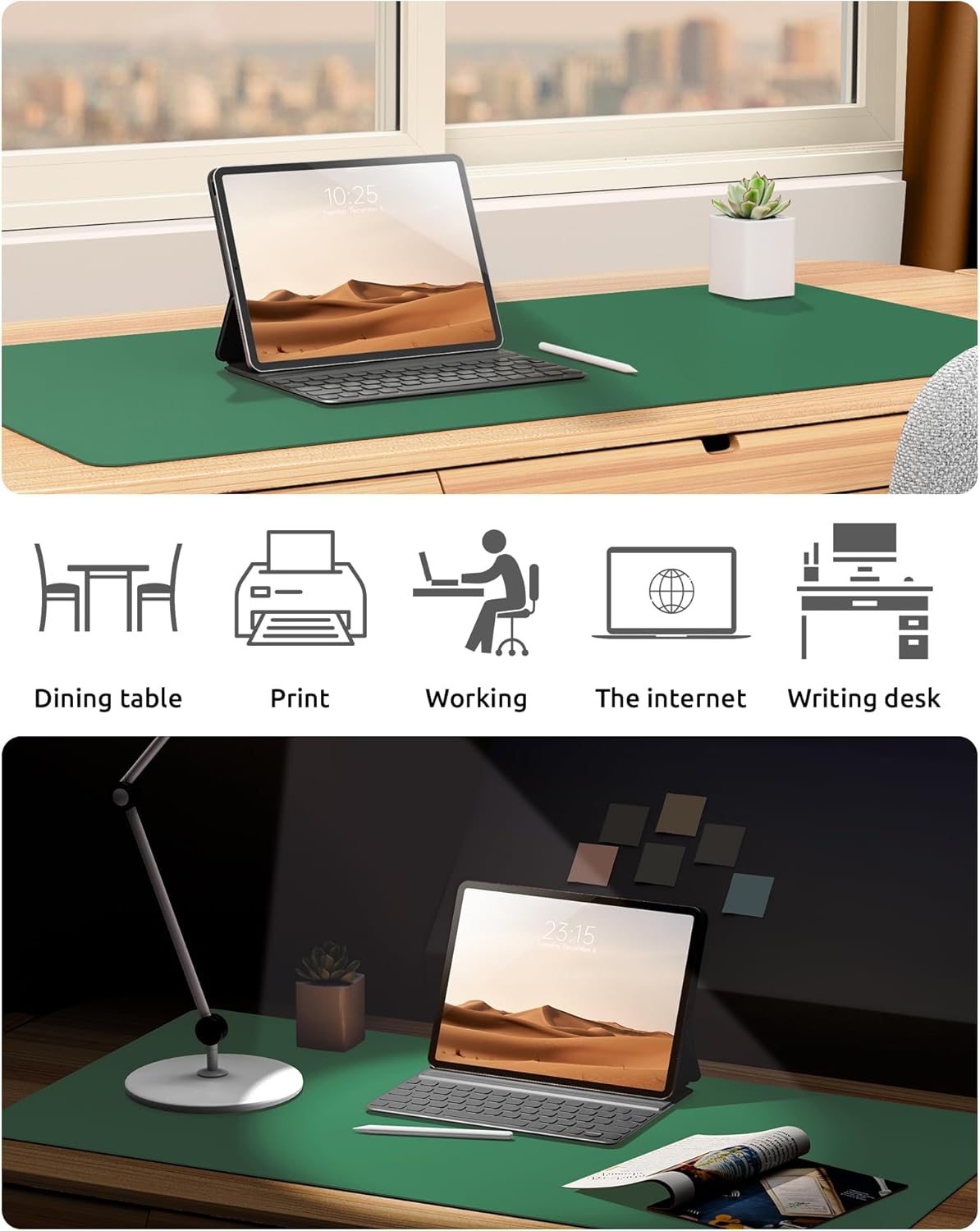 YSAGi Leather Desk Pad Protector, Office Desk Mat, Large Mouse Pad, Non-Slip PU Leather Desk Blotter, Laptop Desk Pad, Waterproof Desk Writing Pad for Office and Home (Jade Green, 23.6" x 13.8")
