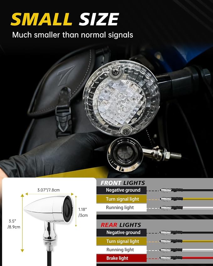 TSUNG Universal Motorcycle LED Turn Signals Lights Small Bullet Front Rear - Image 8