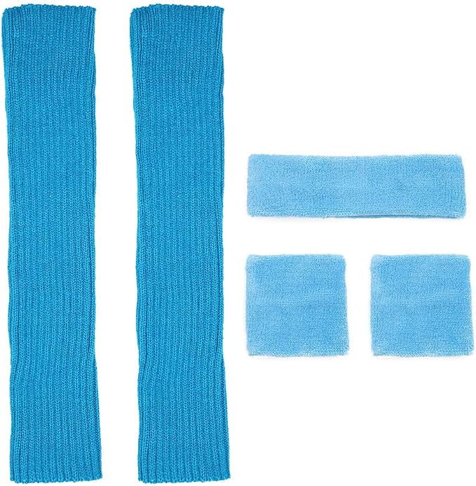 Song Qing Women 80s Dance Plain Ribbed Running Headband Wristbands Knit Crochet - Image 2