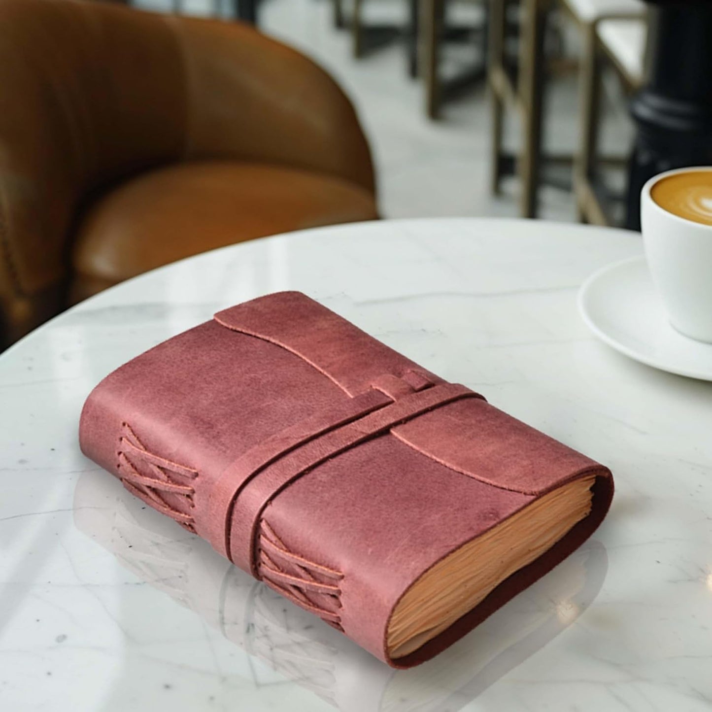 LEATHER VILLAGE Leather Bound Journal - Fuchsia, 8"X6", 220 Pages - Vintage Blank Paper Diary for Writing, Drawing, Sketchbook, and Travel Notebook - Ideal for Women and Men