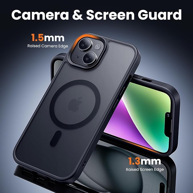 toushion 3 in 1 for iPhone Case Clear, Shockproof for iPhone 14, Matte Black - Image 5