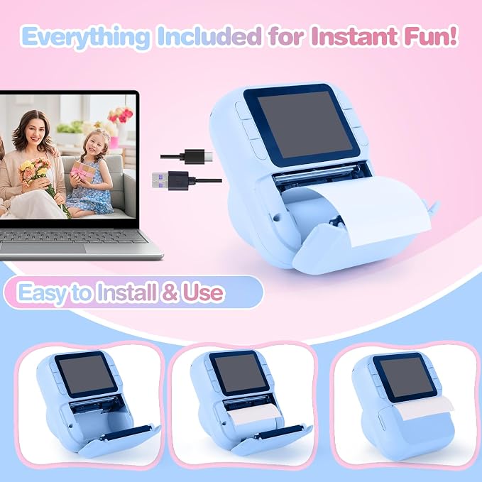 Kids Camera Instant Print with Color & Black-White Printing, 1080P HD Digital - Image 8