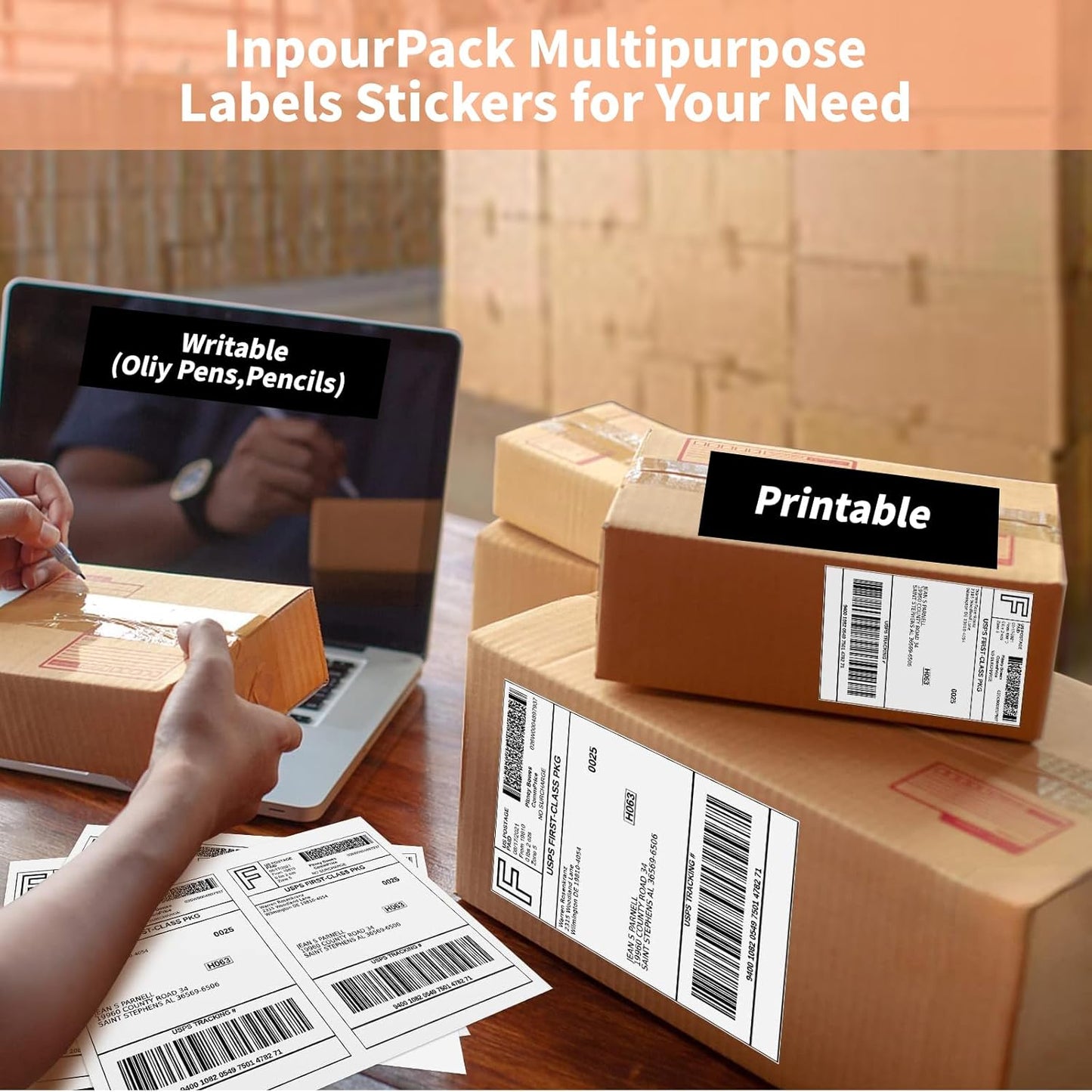 200 Half Sheet Self Adhesive Shipping Labels 100 Sheets, 8.5" x 5.5" Address Labels Laser/Ink Jet White Blank (100 sheets-200 Count)