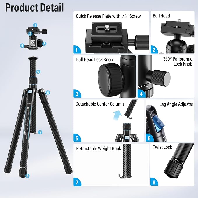 SIRUI 60" Carbon Fiber Tripod for Camera - Image 9