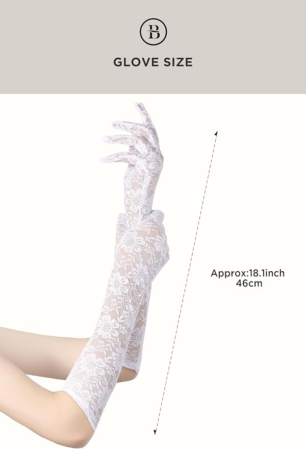 BABEYOND Lace Gloves for Women Long Floral Wedding Gloves for Bride Satin Elbow - Image 5