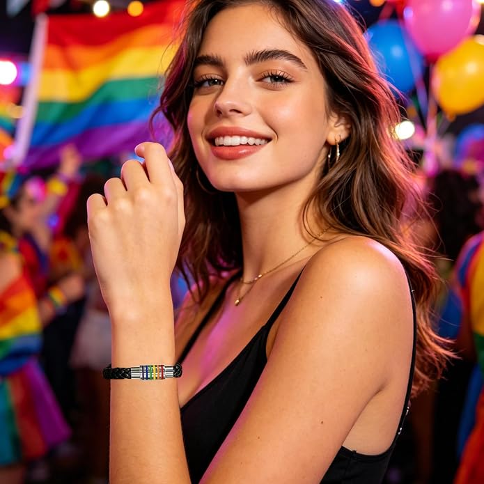 Nanafast Titanium Stainless Steel Rainbow LGBT Pride Bracelet Handmade Braided - Image 6