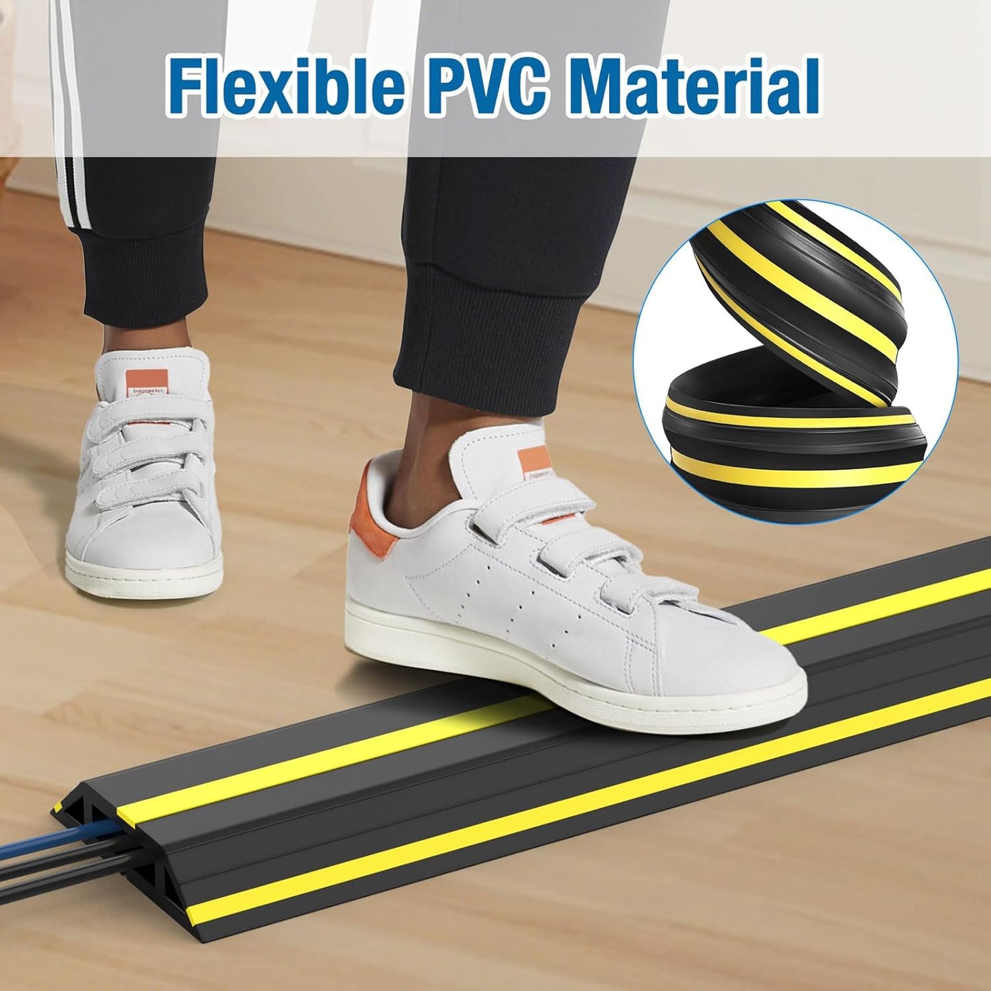 Eapele 10 ft Floor Cable Cover Protector, Heavy Duty PVC Duct Easy to Unroll, Prevent Trip Hazard for Outdoor Settings (2pcs)