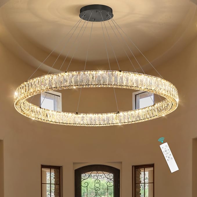 HAIXIANG Modern Crystal Chandelier Dimmable Large Ring LED Pendant Lights - Image 9