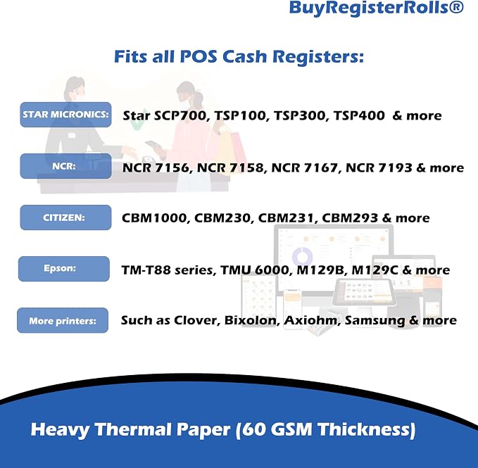 3 1/8 x 230 Yellow Thermal Paper Receipt Rolls fits all Clover POS Cash - Image 6