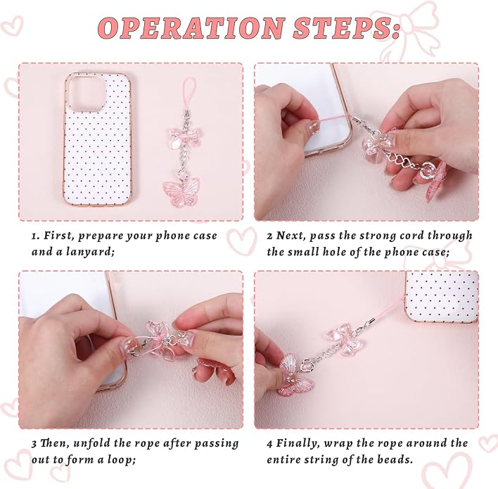 Pink Beaded Phone Wrist Straps, Y2K Phone Case Charms Camera Charm Strap - Image 6