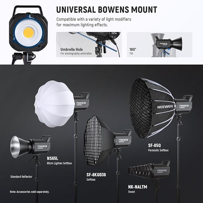 NEEWER FS230B LED Studio Video Light, 230W Bi Colour COB Continuous Lighting - Image 9