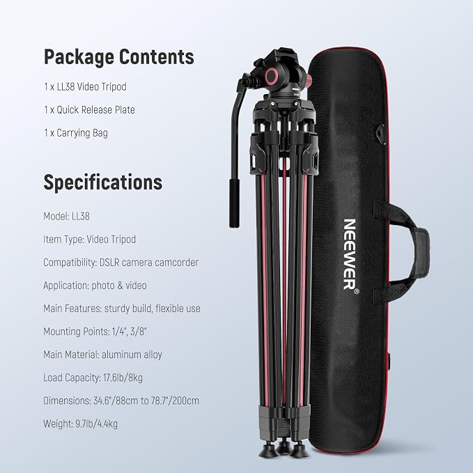 NEEWER 79"/2m Video Camera Tripod - Image 9