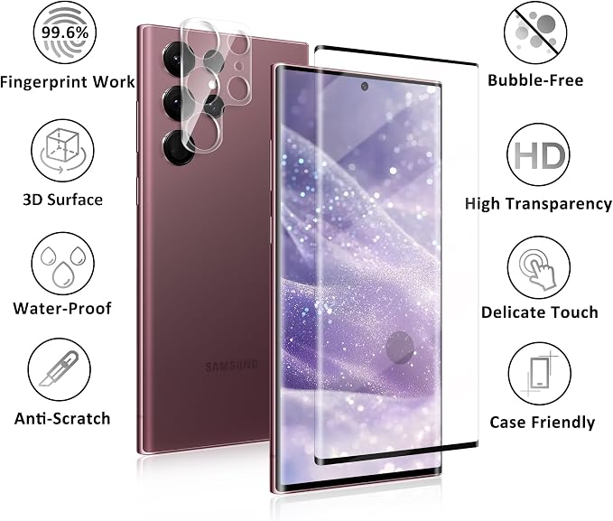 V-PORYADKU 2 Pack for Samsung Galaxy S22 Ultra Screen Protector + 2 Pack Camera - Image 8