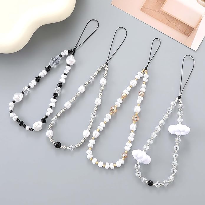 Beaded Phone Charm Lanyard Strap Girly Style Fixed Beads Pearl Lanyards - Image 6