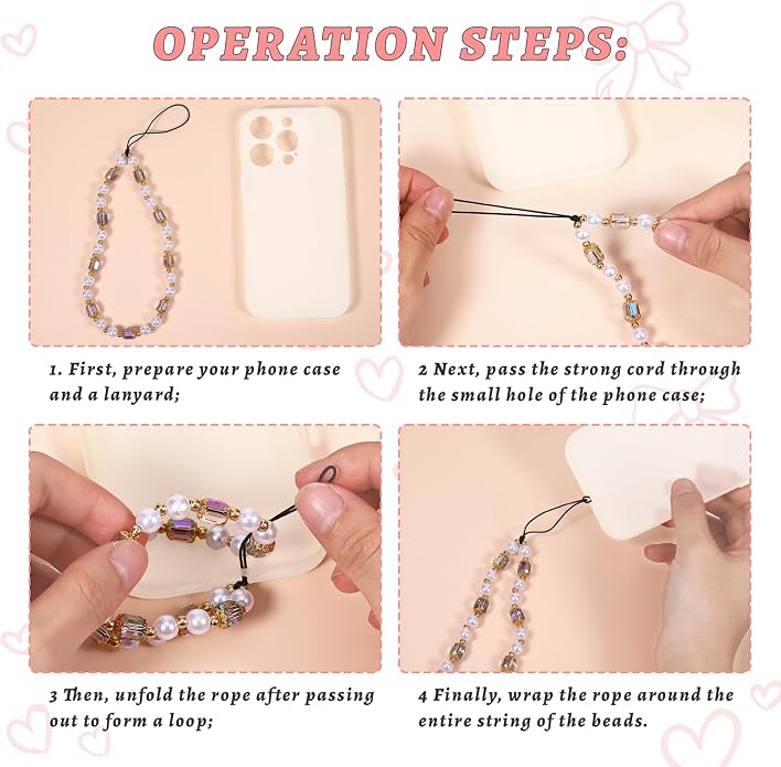 Pink Beaded Phone Wrist Straps, Y2K Phone Case Charms Camera Charm Strap - Image 6