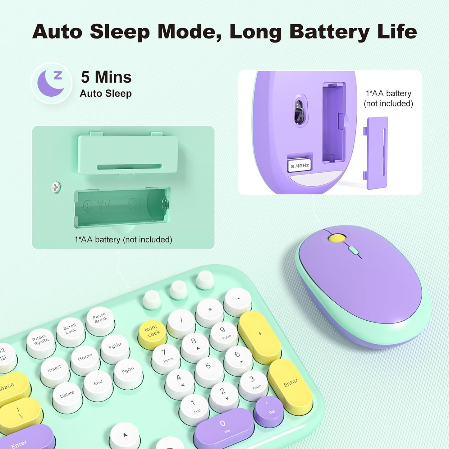 MOFII Wireless Keyboard and Mouse Combo, Cute Keyboard Full Size and Wireless Mouse, 2.4GHz Retro Typewriter Keyboard and Mouse Set for PC/Desktop/Laptop/Windows (Mint Green)