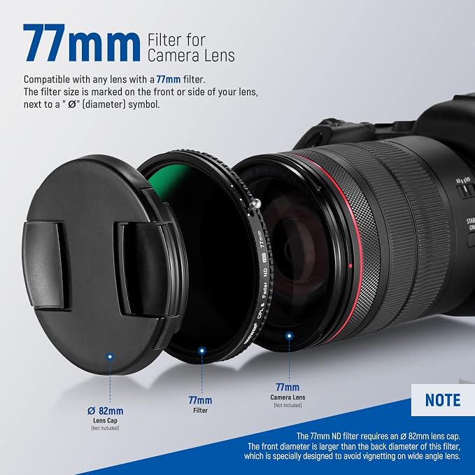 NEEWER 2 in 1 77mm Variable ND Filter ND2–ND32&CPL Filter No X Cross/30 Layer - Image 9