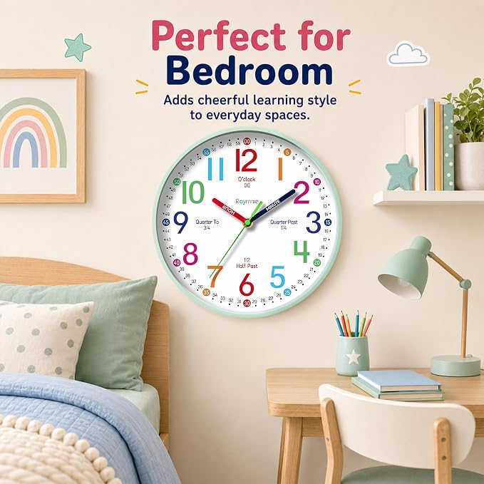 Roymnie Wall Clock 8 Inch for Kids Learning to Tell Time Easily Non Ticking - Image 9