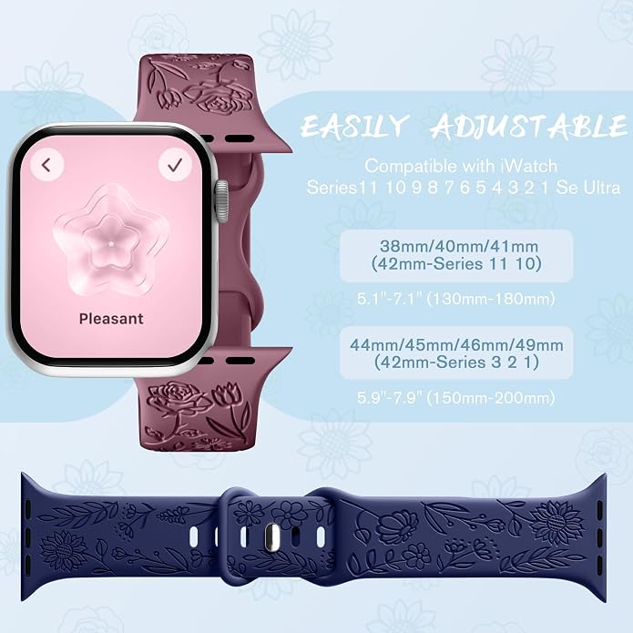 SNBLK 6 Pack Floral Engraved Bands Compatible - Image 9