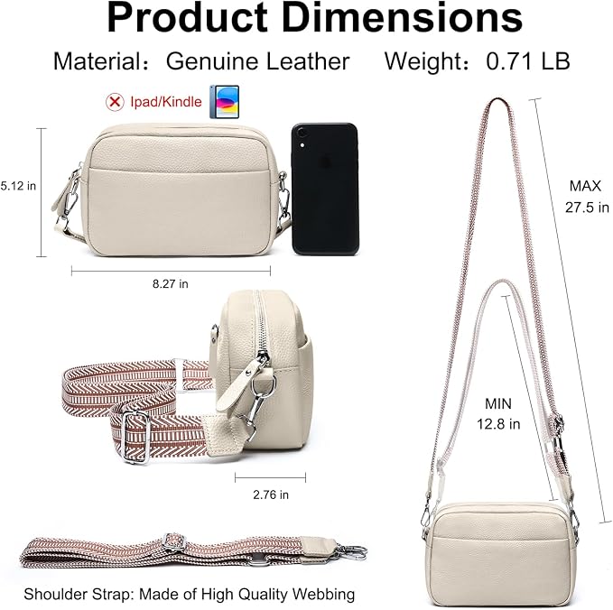 Small Crossbody Bags for Women Genuine Leather, Guitar Strap Shoulder Handbag - Image 6