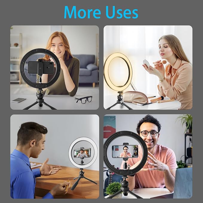 10" Desk Ring Light with Stable Tripod & Phone Holder, 120 LEDs 5-Color - Image 10