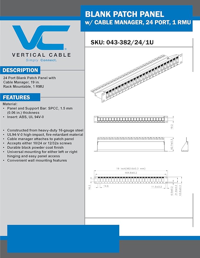 Vertical Cable 24 Port Blank Patch Panel - Image 4
