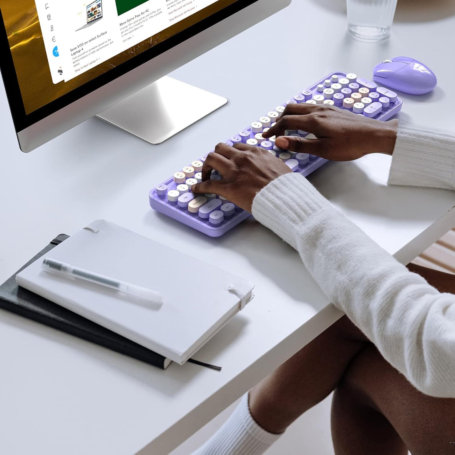MOFII Wireless Keyboard and Mouse Combo,2.4GHz Retro Full-Size Keyboard with Number Pad and Cute Mouse for Computer PC Desktops Laptop WindowsxP/7/8/10 Purple Colorful