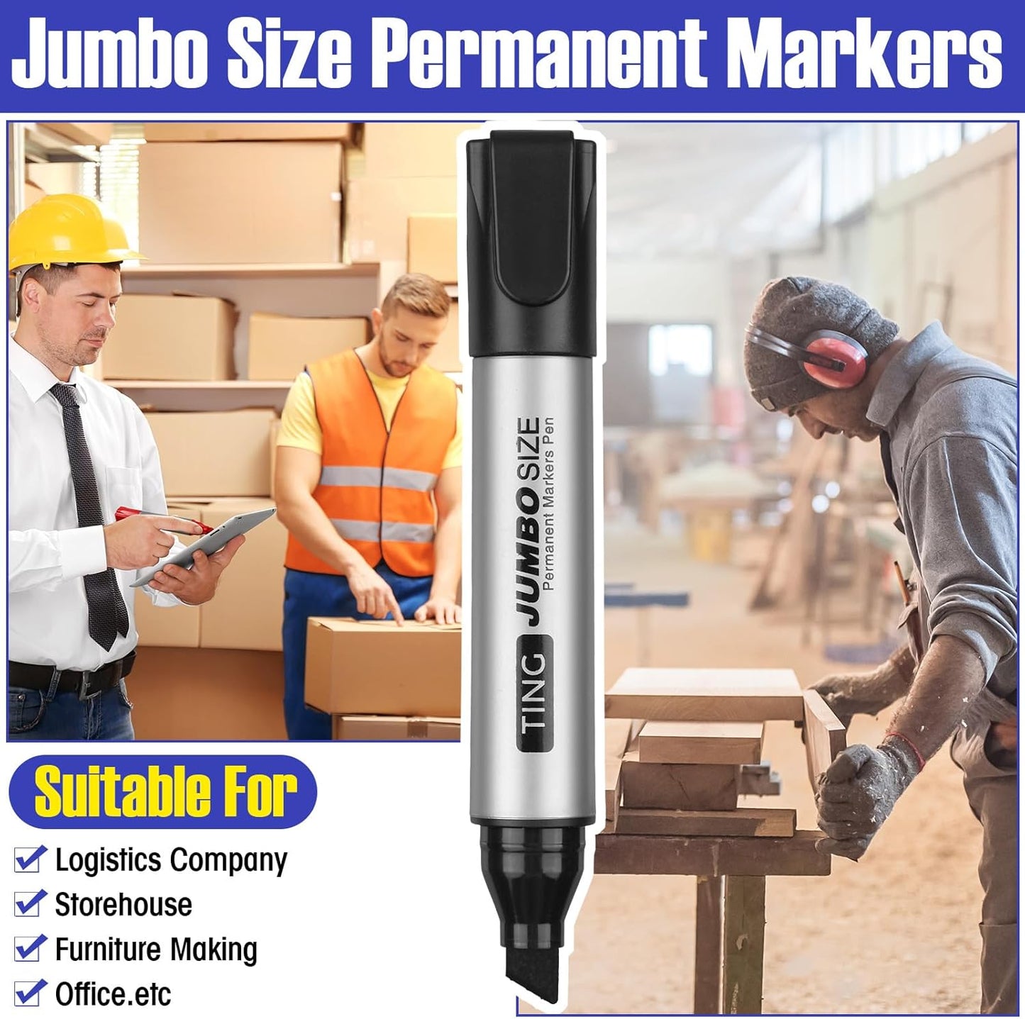Fuutreo 32 Pcs Jumbo Permanent Markers Bulk Large Chisel Tip Permanent Markers Waterproof Jumbo Pens Quick Drying Office Teacher Supplies(Black, Green, Blue, Red)