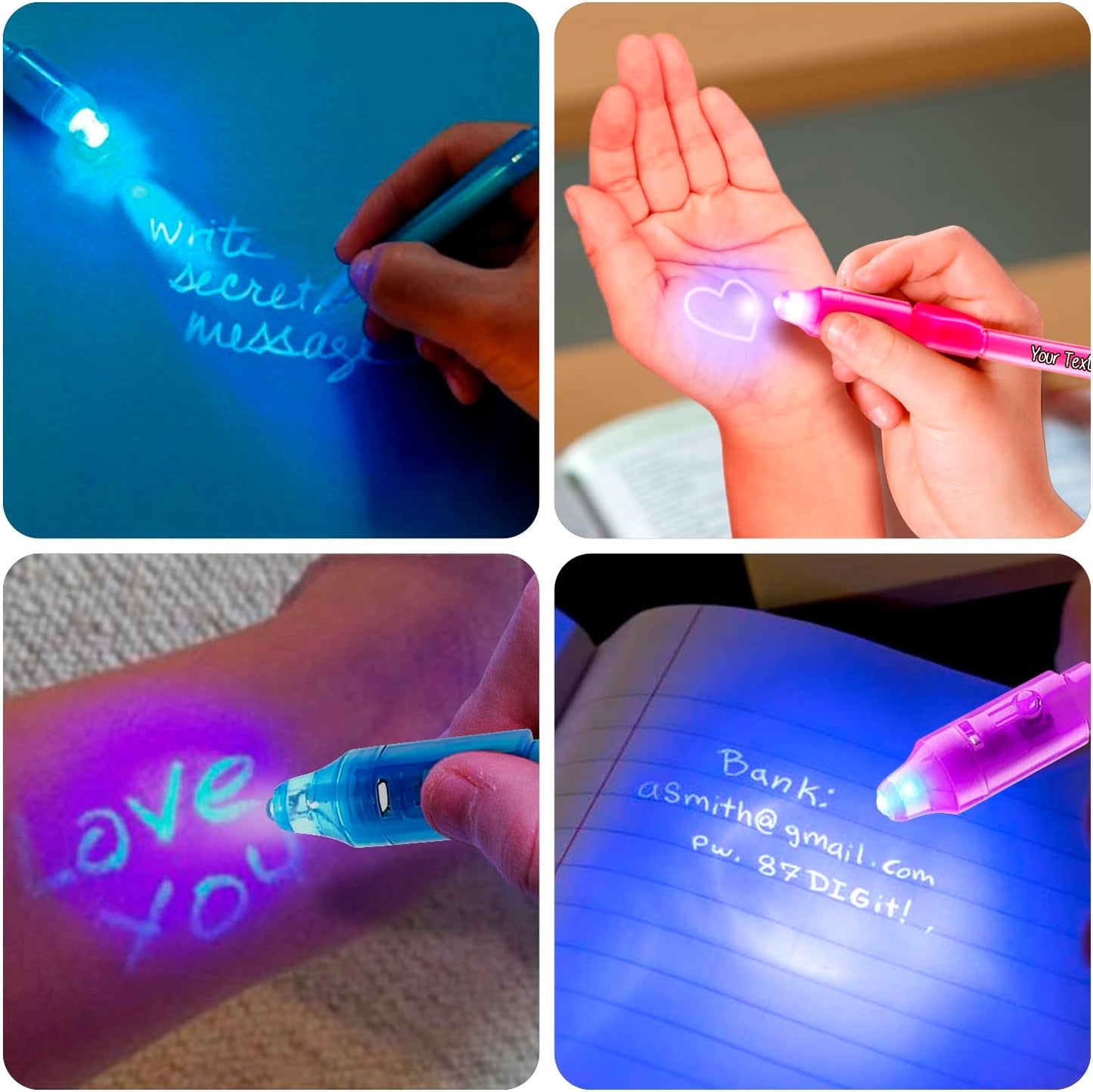 Personalized Invisible Disappearing Ink Pen Marker Pack, Custom Secret Spy Message Writer with UV Light, Fun for Kids Party Favors Gifts and Stock Stuffers, 24 Pack, Yellow
